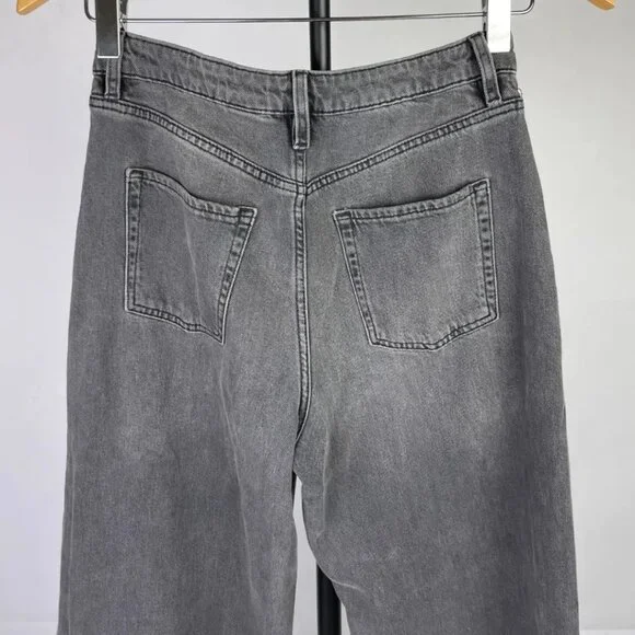 H&M Girls Wide Leg Jeans Size 14 Kids Dark Gray Denim High Waist Adjustable - Picture 11 of 14